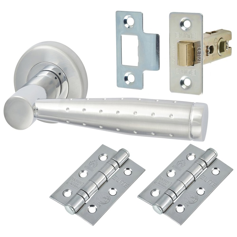 M Marcus Roda Latch Door Handle on Rose Kit – Satin/Polished Chrome