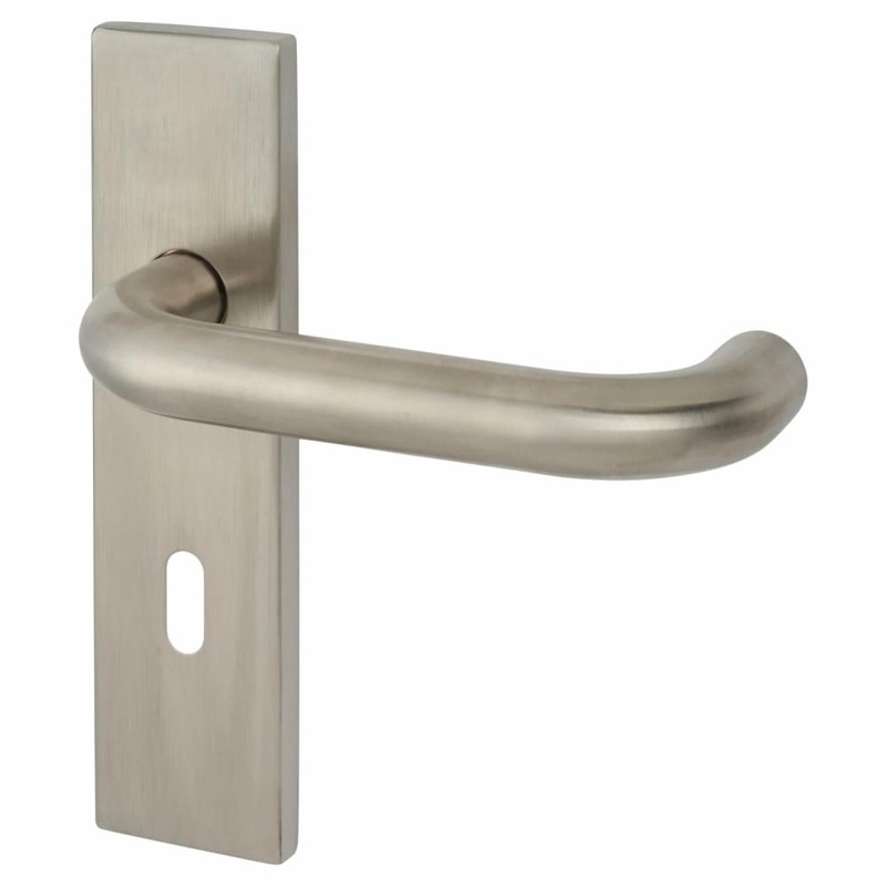 Touchpoint 19mm Return to Door Lock Door Handle – Square Plate – Keyhole – 57mm c/c – Sat Stainless