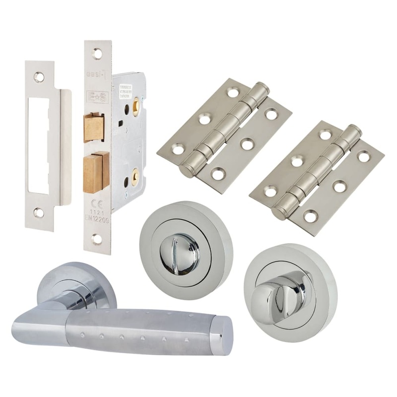 Touchpoint Celeste Bathroom Lock Door Handle on Rose Kit – Polished/Satin Chrome