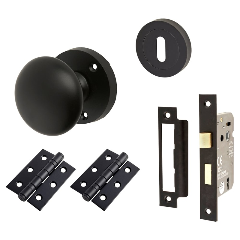 Touchpoint Round 3 Lever Sashlock Mortice Door Knob Kit – 60mm Rose Diameter – Matt Black