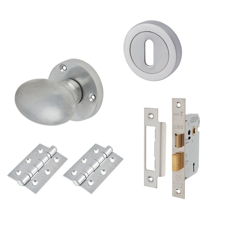 Touchpoint Victorian Oval 3 Lever Sashlock Mortice Door Knob Kit – 61mm Rose Diameter – Satin Chrome