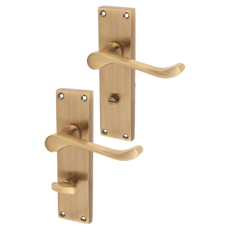 Touchpoint Victorian Scroll Bathroom Door Handle – 155 x 42mm – Antique Brass