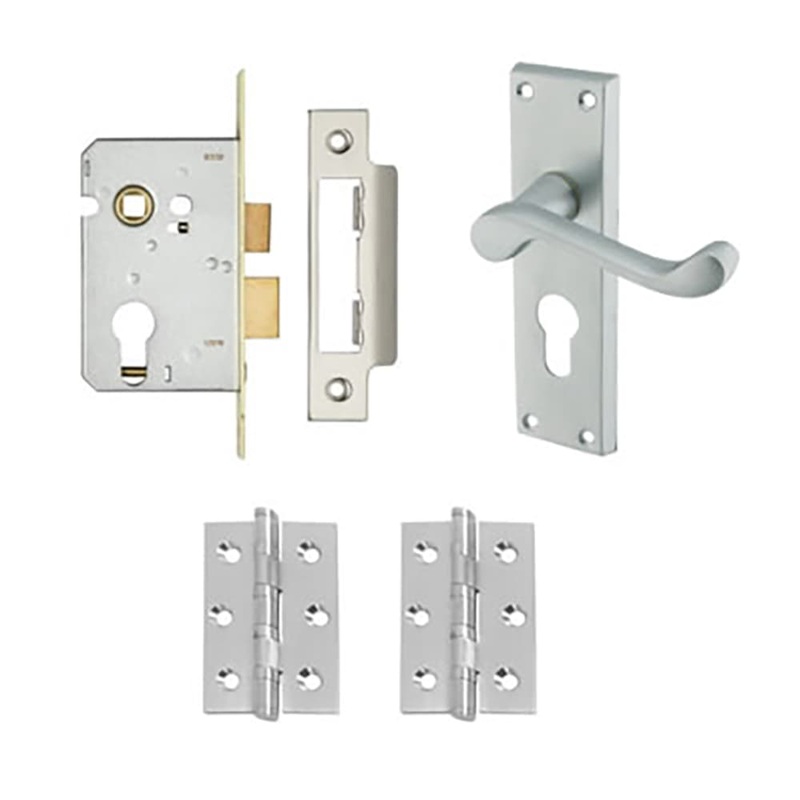 Touchpoint Victorian Scroll Euro Lock Door Handle Kit – Satin Chrome