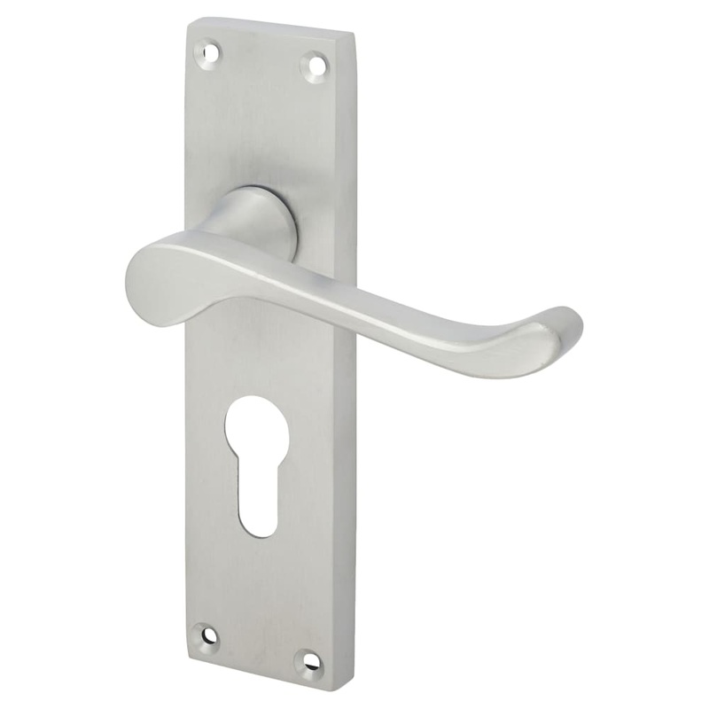 Touchpoint Victorian Scroll Lock Door Handle – Euro – 155 x 42mm – Satin Chrome