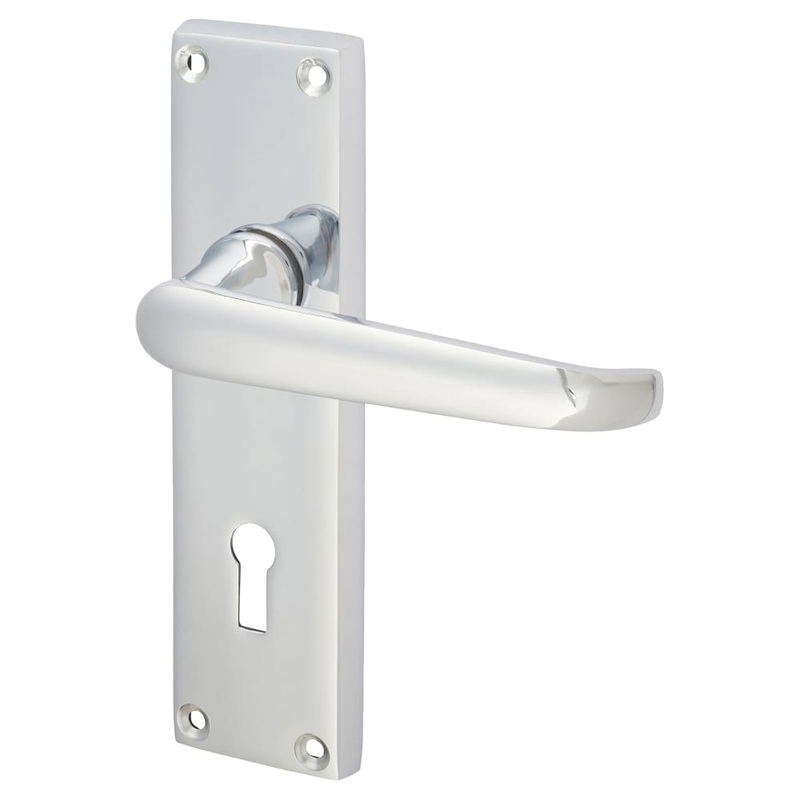 Touchpoint Victorian Straight Lock Door Handle – Keyhole – 155 x 42mm – Polished Chrome