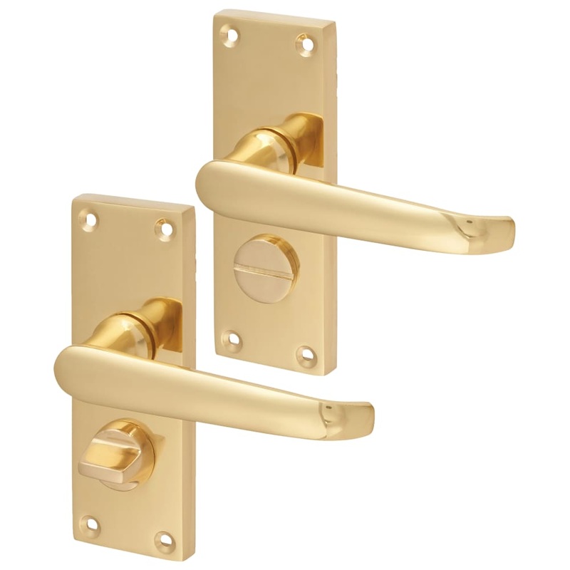 Touchpoint Victorian Straight Privacy Door Handle – Short Plate – 118 x 42mm – Polished Brass