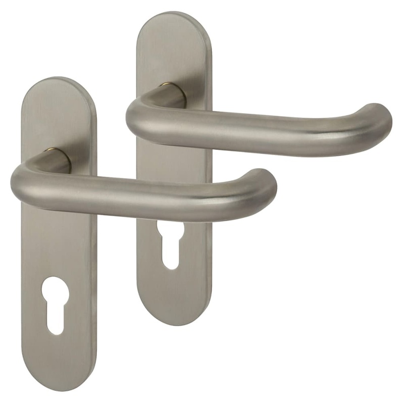 Altro 19mm Return to Door Lock Door Handle – Radius Plate – Euro – 72mm c/c – Satin Stainless