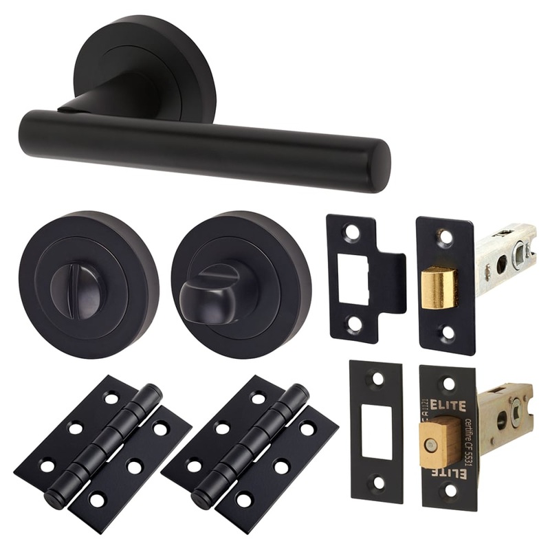 Altro Ella Bathroom Deadbolt Lock Door Handle on Rose Kit – Matt Black