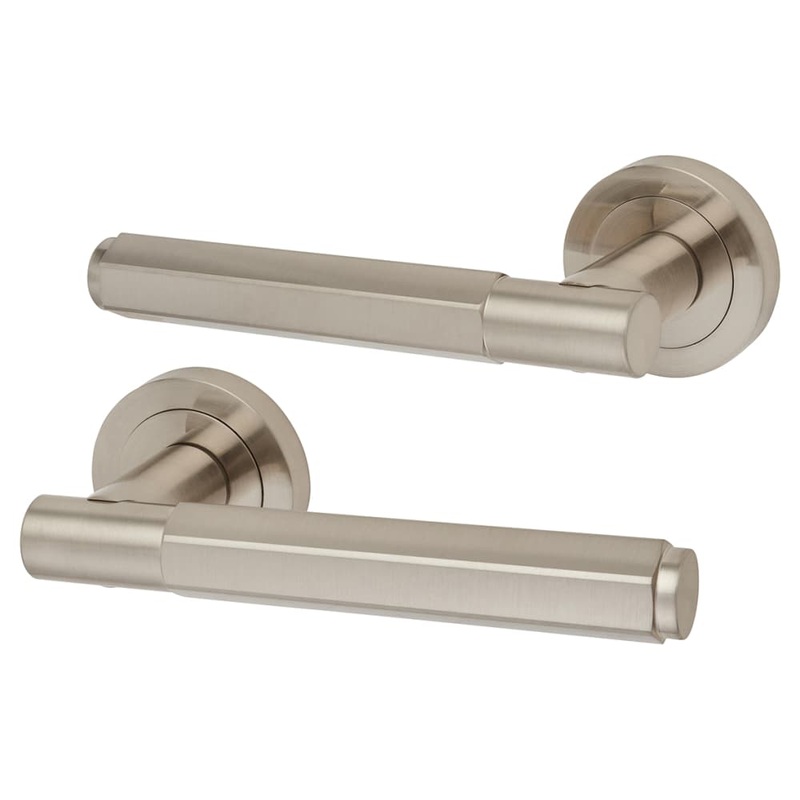 Altro Juno Hexagon Door Handle on Rose – Satin Nickel