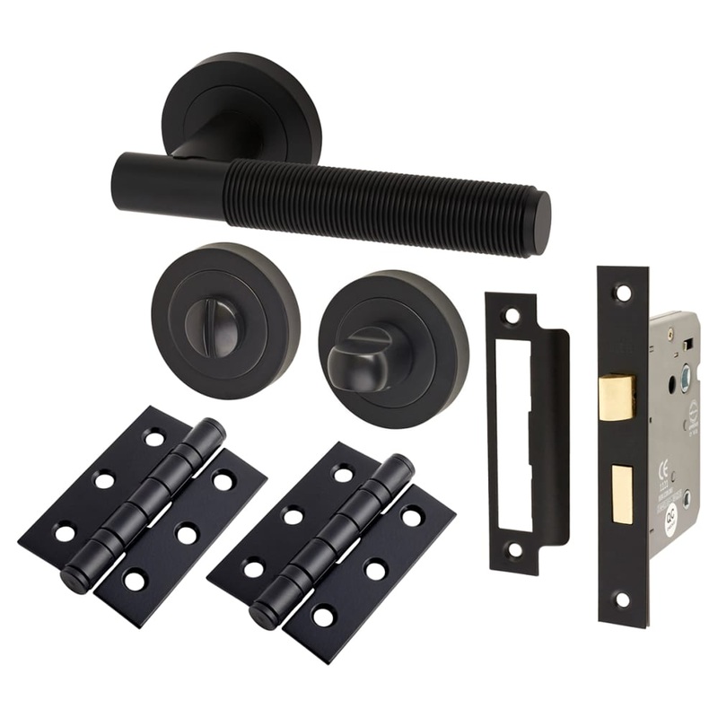 Altro Lily Reeded Bathroom Lock Door Handle Kit – Matt Black