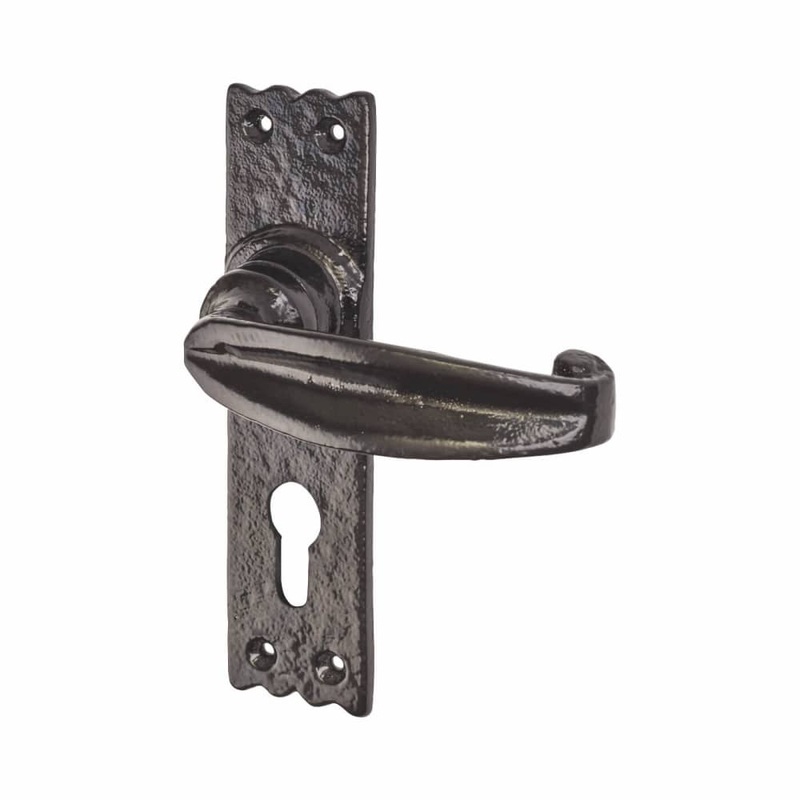 Elan Tudor Lock Door Handle – Euro – 159 x 38mm – Metalized Antique Black Iron