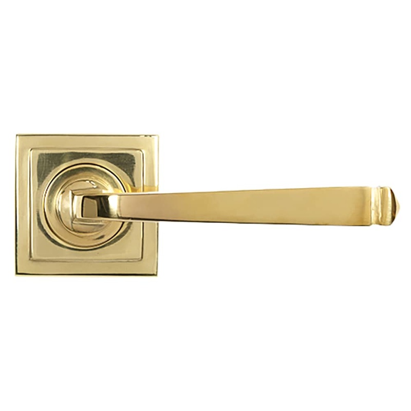 From The Anvil Avon Door Handle on Plain Square Rose – Polished Brass
