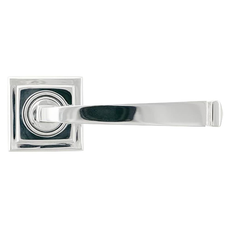 From The Anvil Avon Door Handle on Plain Square Rose – Polished Chrome