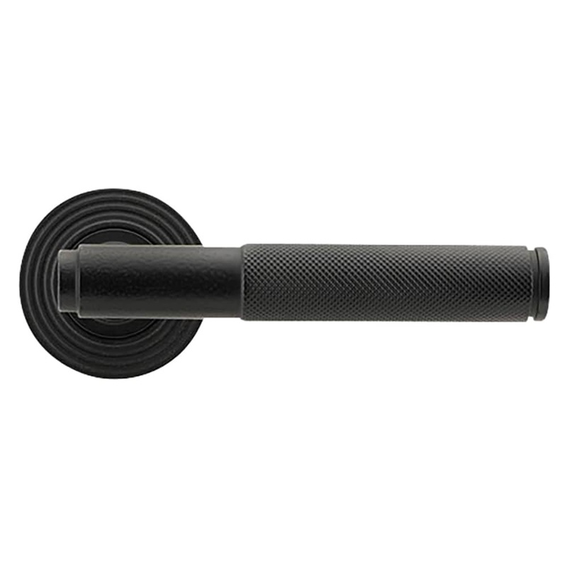 From The Anvil Brompton Knurled Door Handle on Reeded Beehive Rose – Matt Black