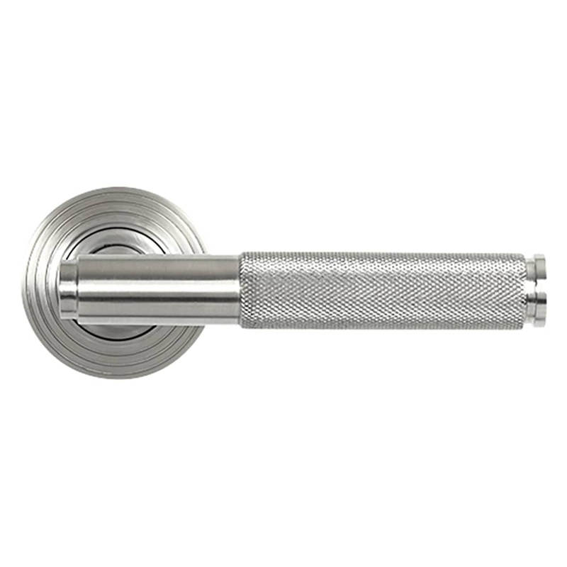 From The Anvil Brompton Knurled Door Handle on Reeded Beehive Rose – Satin Stainless Steel