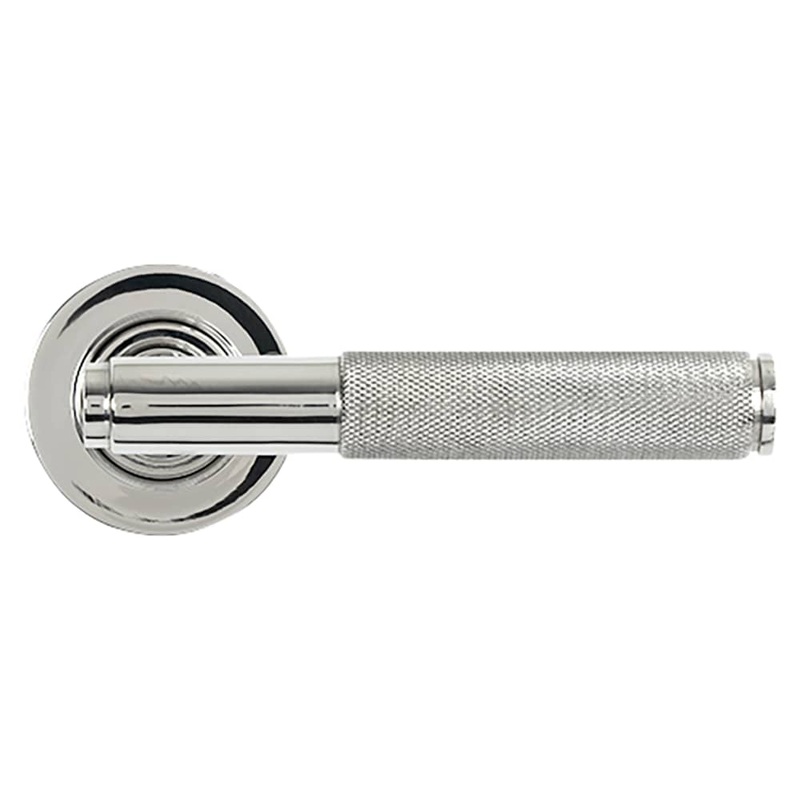 From The Anvil Brompton Knurled Door Handle on Rose – Polished Stainless Steel