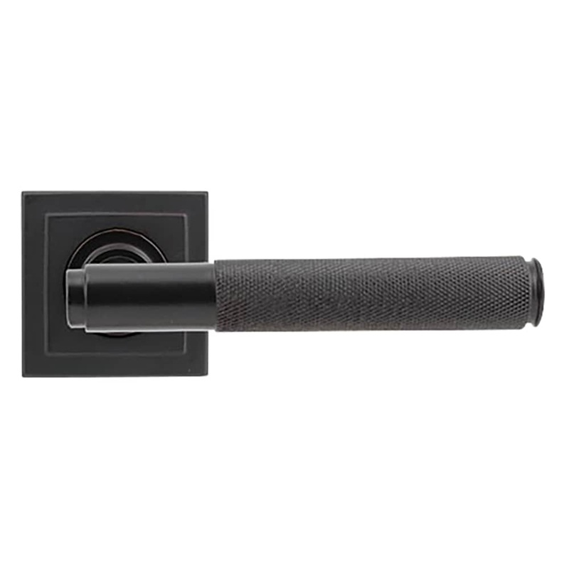 From The Anvil Brompton Knurled Door Handle on Square Rose – Aged Bronze