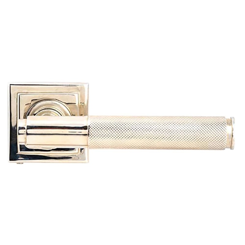 From The Anvil Brompton Knurled Door Handle on Square Rose – Polished Nickel