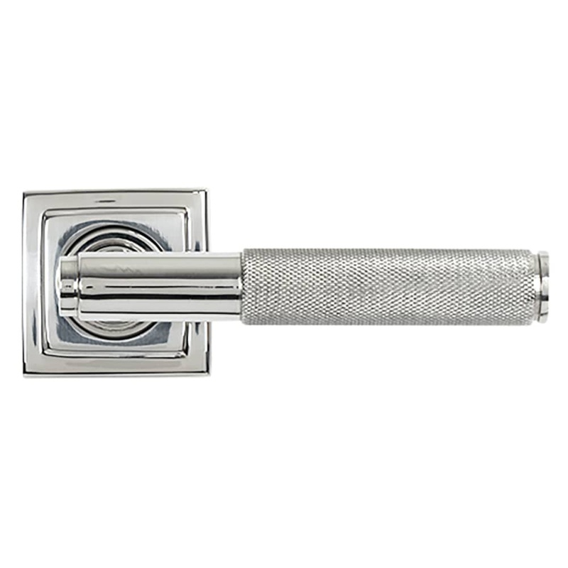 From The Anvil Brompton Knurled Door Handle on Square Rose – Polished Stainless Steel