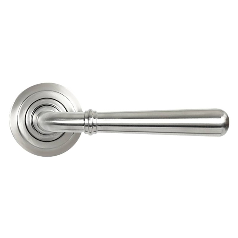 From The Anvil Newbury Door Handle on Art Deco Rose – Satin Stainless Steel