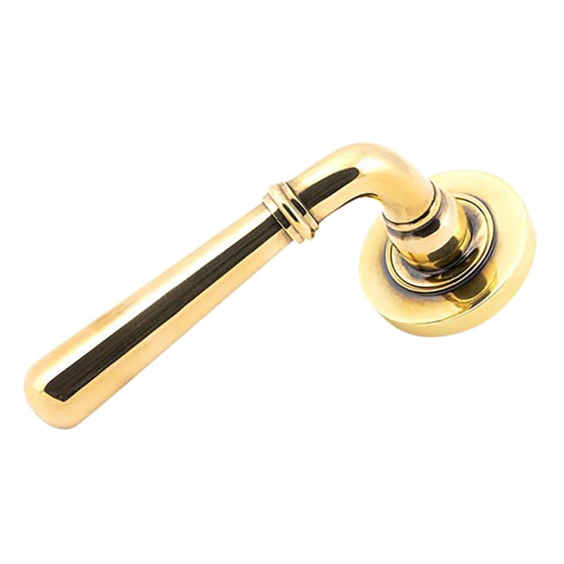 From The Anvil Newbury Door Handle on Plain Rose – Aged Brass