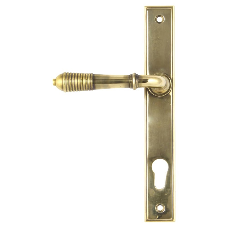 From The Anvil uPVC Reeded Slimline Multipoint Lock Door Handle – Euro – 92mm c/c – Aged Brass