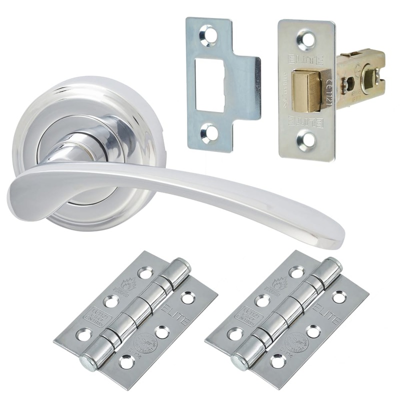 Heritage Brass by M Marcus Sophia Latch Door Handle on Rose Kit – Polished Chrome