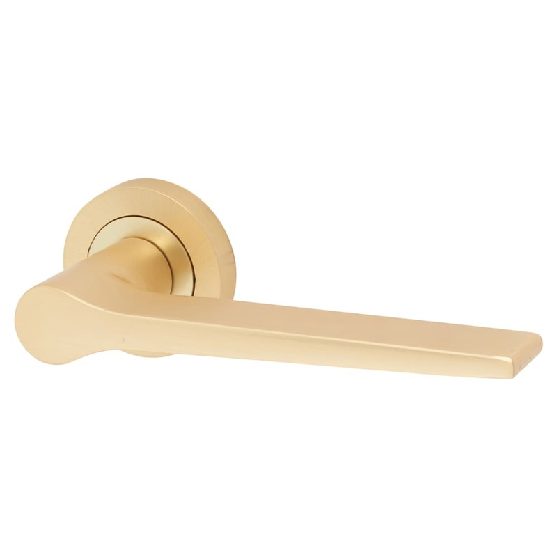 Jedo by Frelan Geo Door Handle on Rose – Satin Brass
