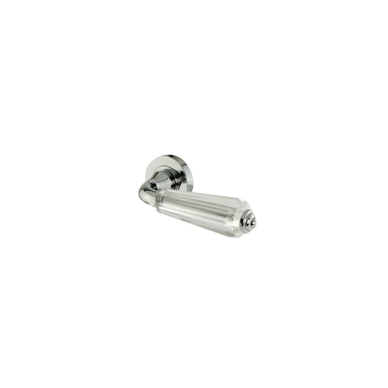 Jedo Fluted Glass Door Handle on Rose – Polished Chrome