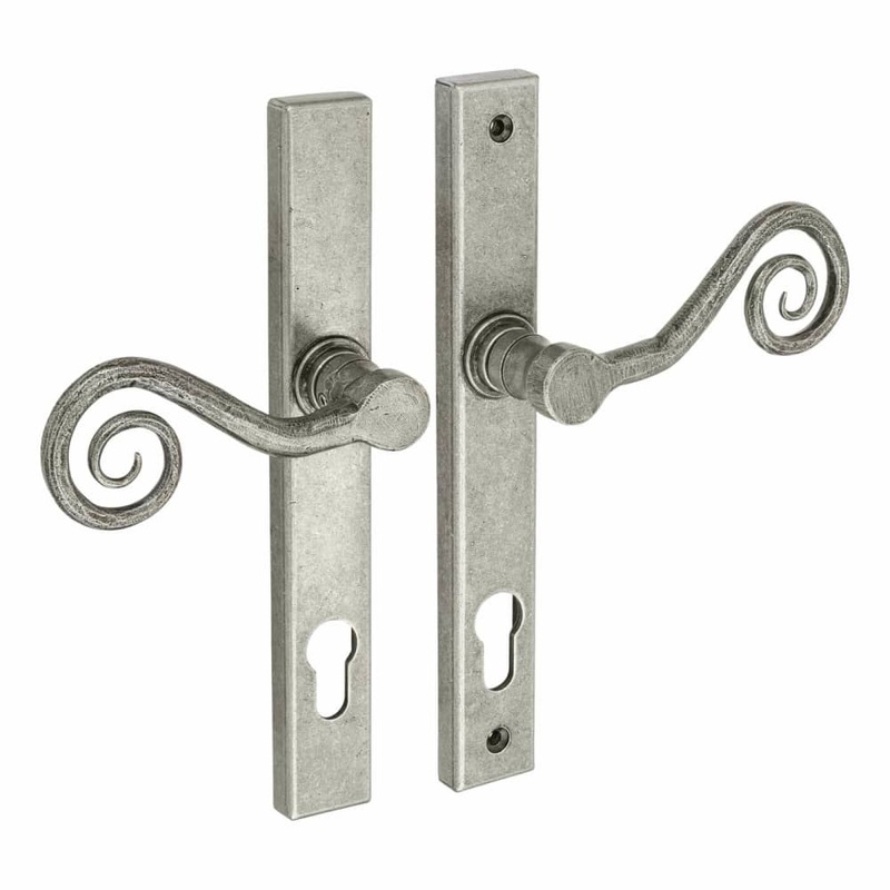 Olde Forge Monkey Tail Multipoint Door Handle – Euro – LH – 92mm c/c – Pewter