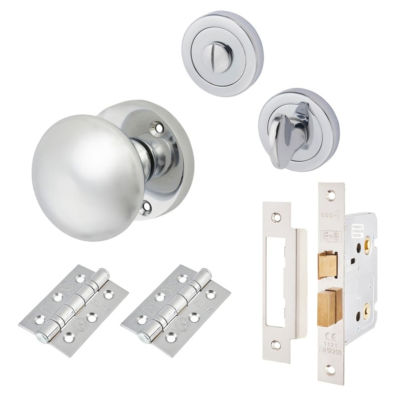 Touchpoint Round Bathroom Lock Mortice Door Knob Kit – 60mm Rose Diameter – Polished Chrome