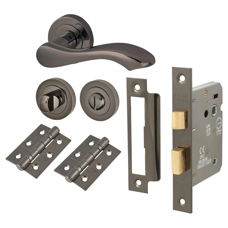 Touchpoint Scarlett Bathroom Lock Door Handle on Rose Kit – Black Nickel