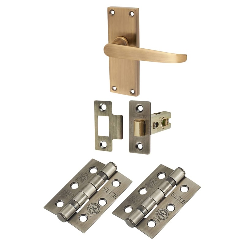 Touchpoint Victorian Scroll Latch Door Handle Kit – Short Latch – Antique Brass