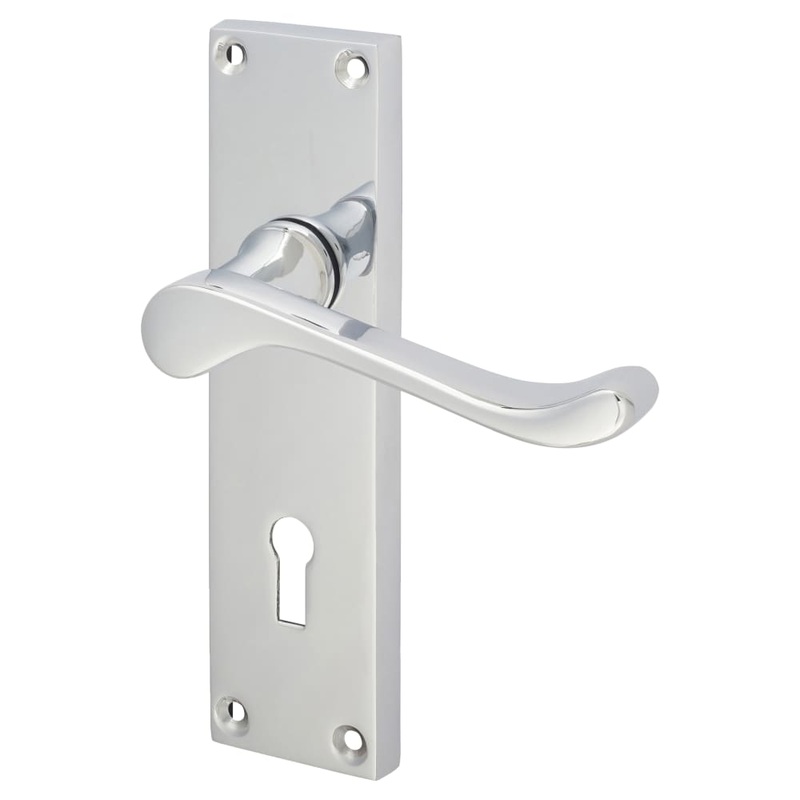 Touchpoint Victorian Scroll Lock Door Handle – Keyhole – 155 x 42mm – Polished Chrome