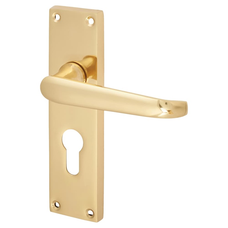 Touchpoint Victorian Straight Lock Door Handle – Euro – 155 x 42mm – Polished Brass