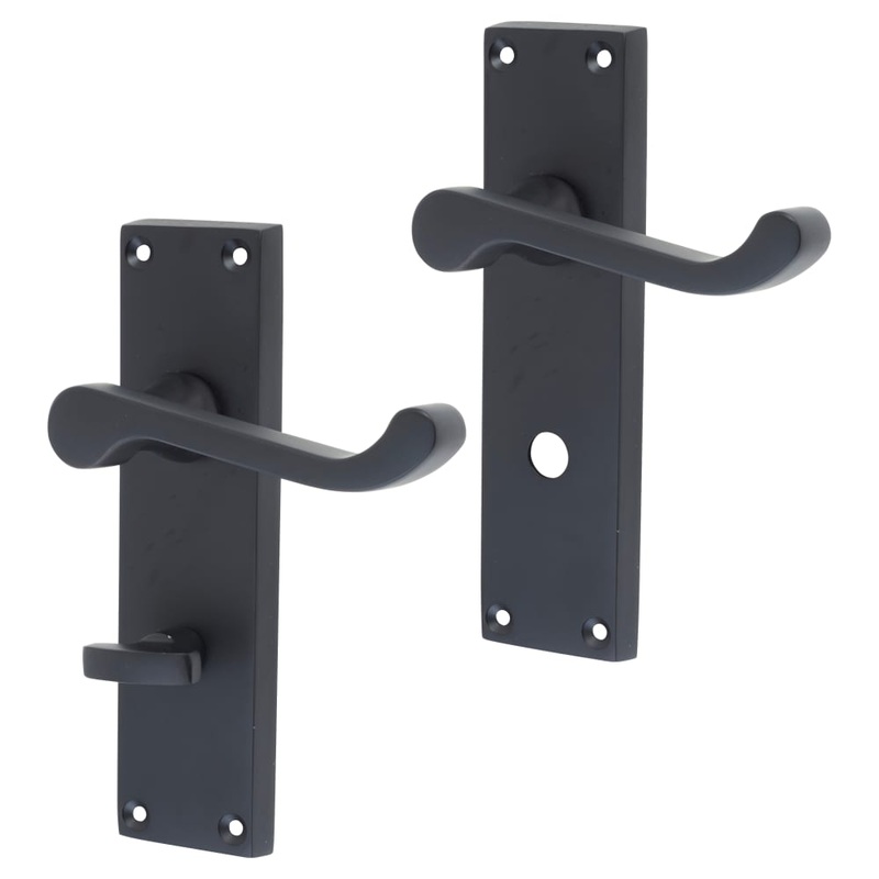 Victorian Scroll Bathroom Door Handle – 153 x 40mm – Matt Black