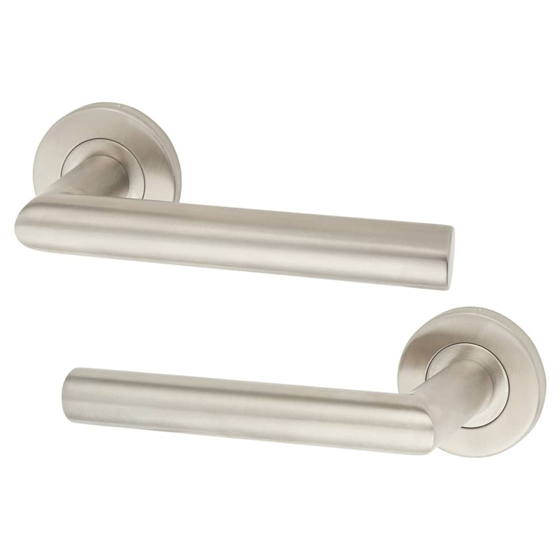 Altro 19mm Mitre Door Handle on Rose – Satin Stainless Steel