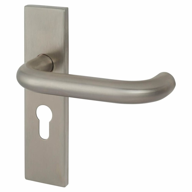 Altro 19mm Return to Door Lock Door Handle – Square Plate – Euro – 47.5mm c/c – Satin Stainless