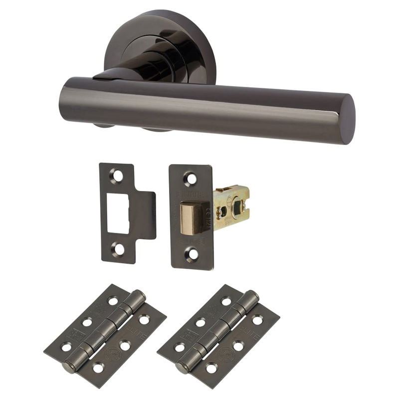 Altro Bella Latch Door Handle on Rose Kit – Black Nickel