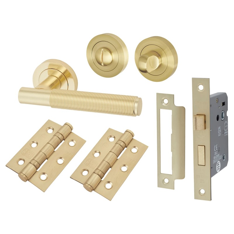 Altro Lily Reeded Bathroom Lock Door Handle Kit – Satin Brass