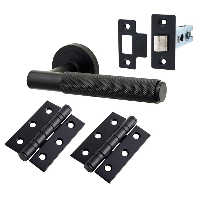 Altro Remi Knurled Latch Door Handle Kit – Matt Black