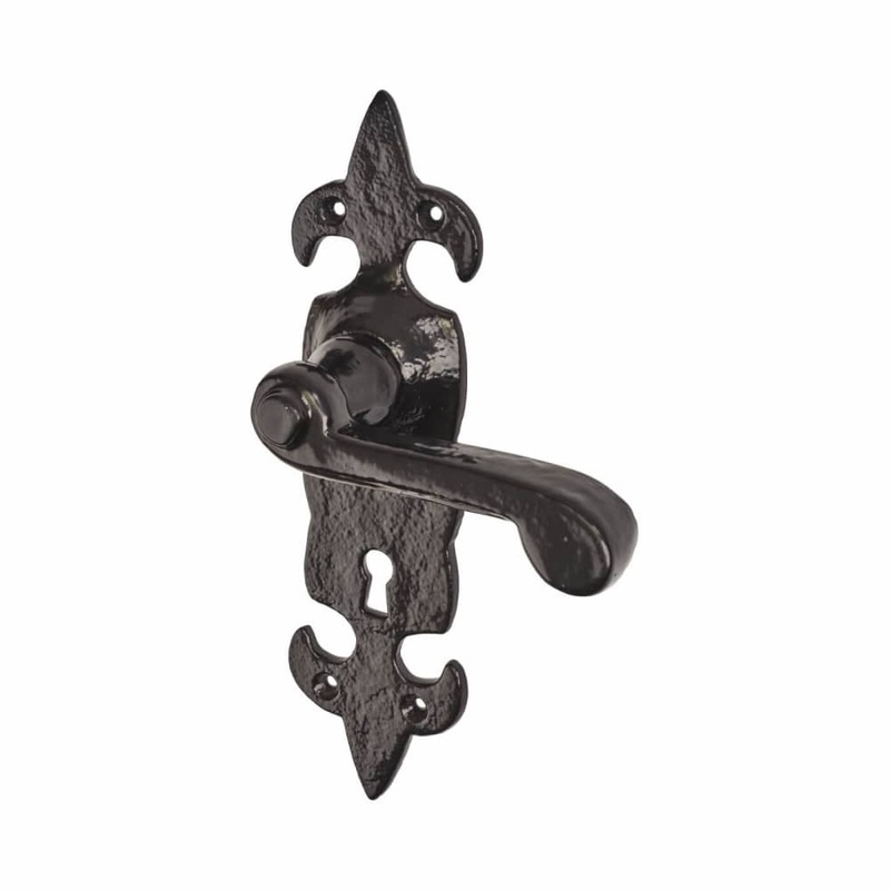 Elan Fleur de Lys Lock Door Handle – Keyhole – 210 x 55mm – Metalized Antique Black Iron