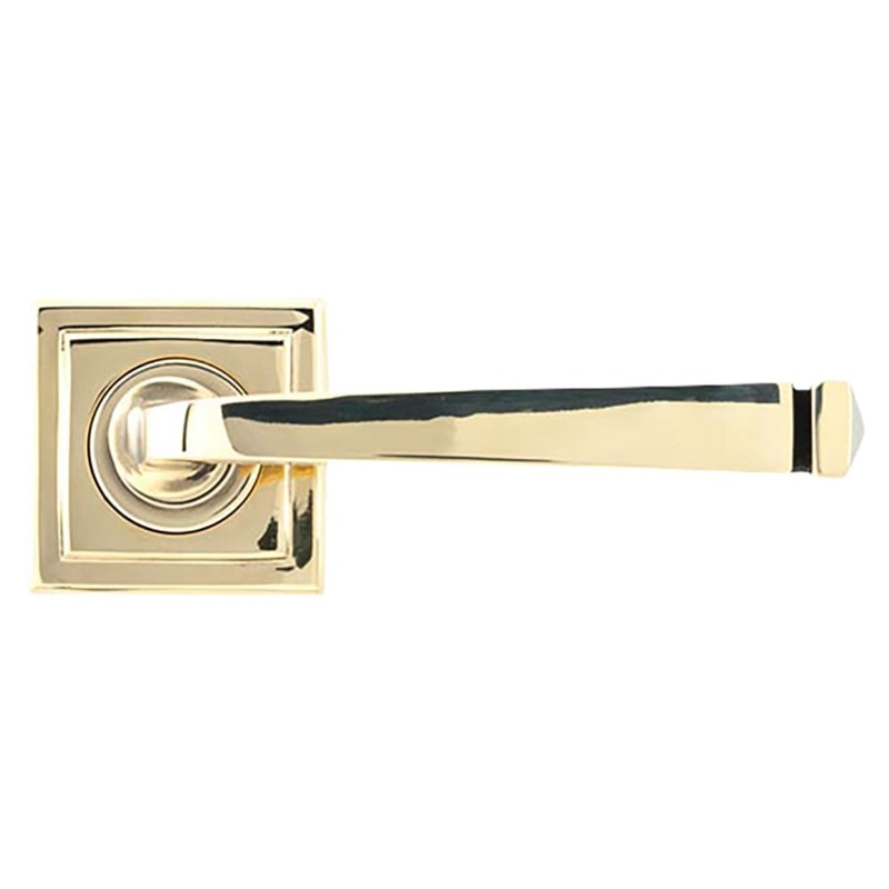 From The Anvil Avon Door Handle on Plain Square Rose – Aged Brass