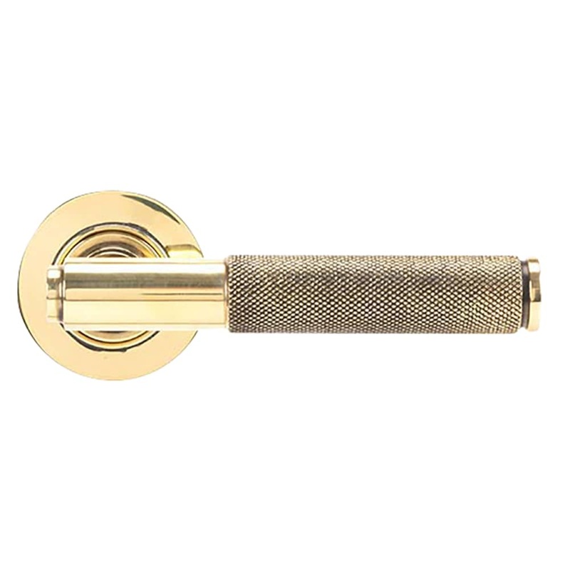 From The Anvil Brompton Knurled Door Handle on Rose – Aged Brass