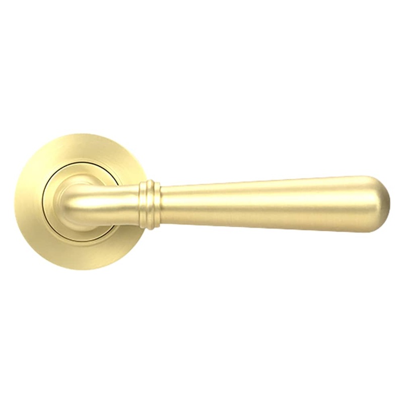 From The Anvil Newbury Door Handle on Plain Rose – Satin Brass