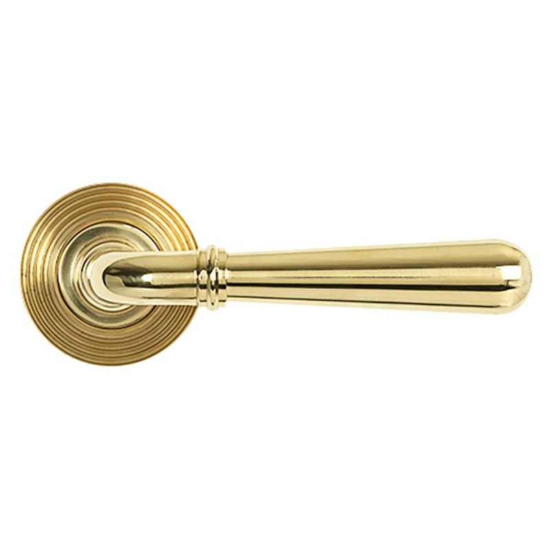 From The Anvil Newbury Door Handle on Reeded Beehive Rose – Polished Brass