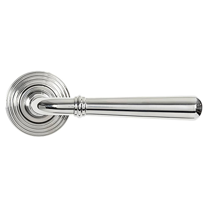 From The Anvil Newbury Door Handle on Reeded Beehive Rose – Polished Stainless Steel