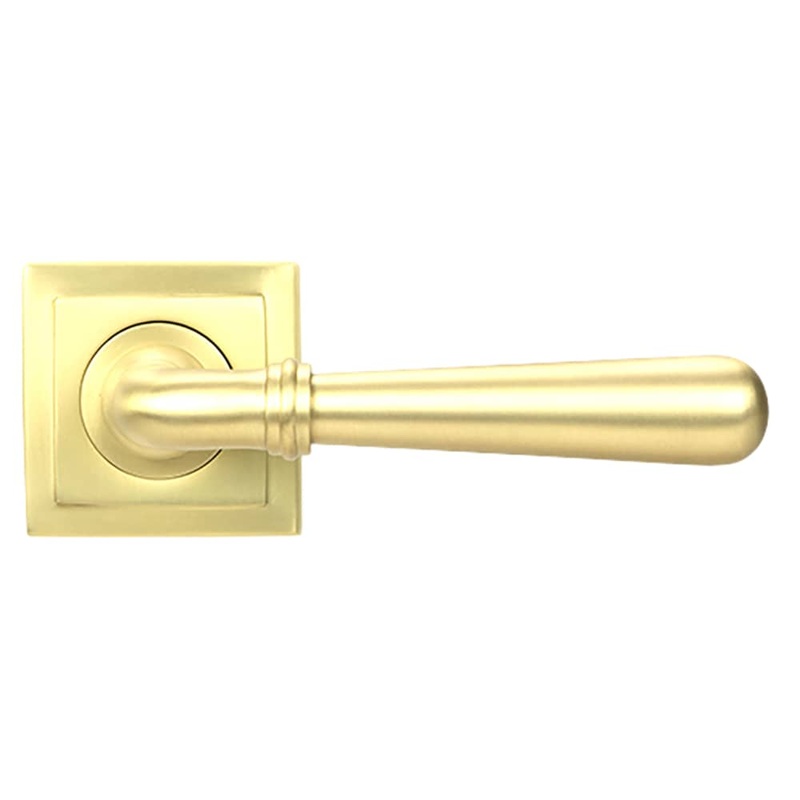 From The Anvil Newbury Door Handle on Square Rose – Satin Brass