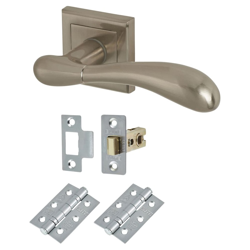 Hampstead Cosenza Latch Door Handle on Square Rose Kit – Satin Nickel