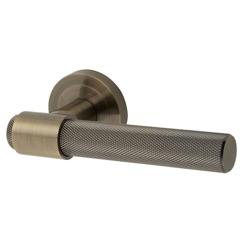 Hampstead Esme Knurled Door Handle on Rose – Antique Brass